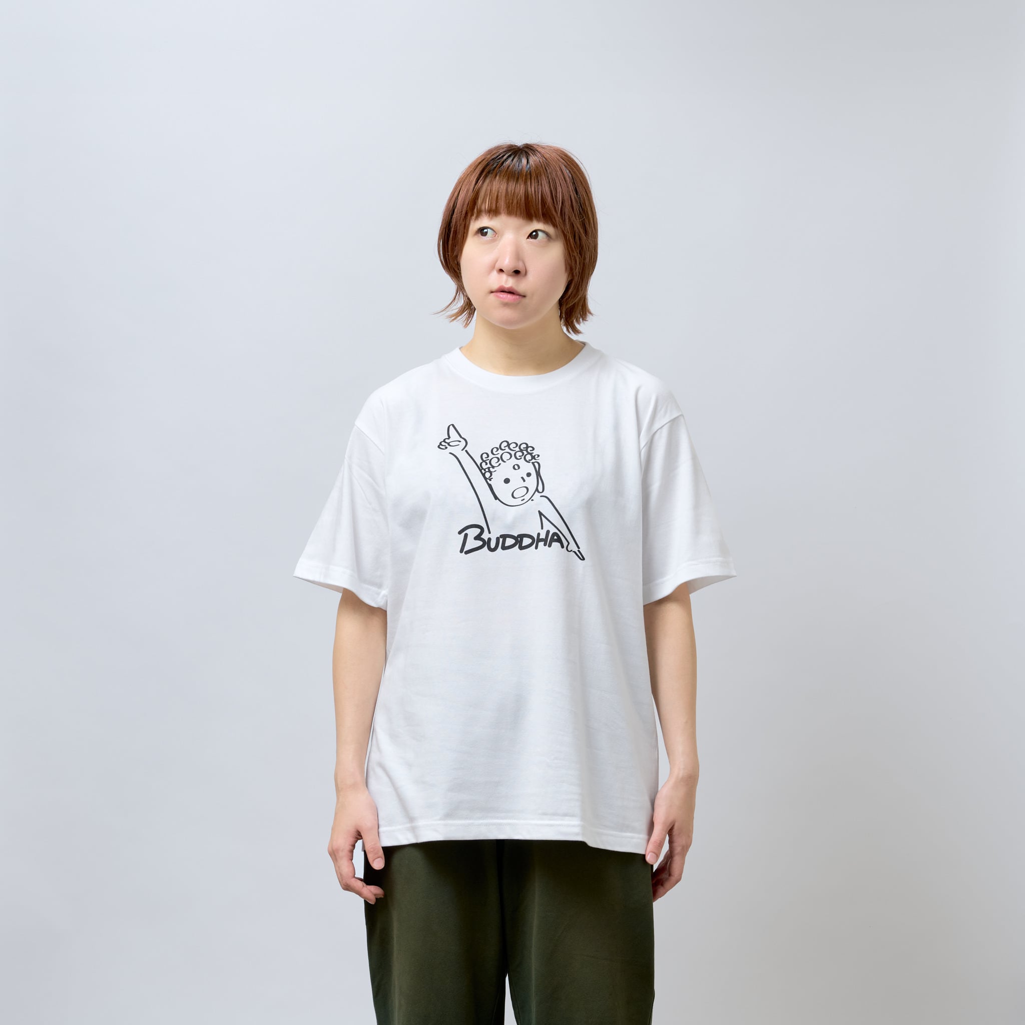 BUDDHA 仏像 Tシャツ (プリント) 6.2oz ホワイト/ブラック | BOSATSU
