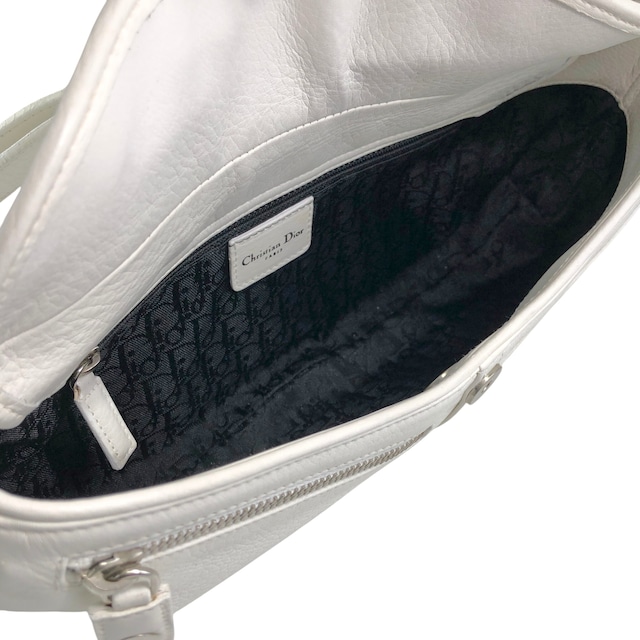 Christian Dior クリスチャン ディオール ショルダーバッグ ホワイト Dモチーフ レザー ワンショルダー vintage ヴィンテージ オールド 8te7iw