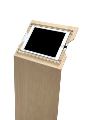 【受注生産】iPad床置きフロアスタンド・木目【 T11 】● 10.2インチ iPad用 | 受付案内システムのiPad盗難防止受付台に対応