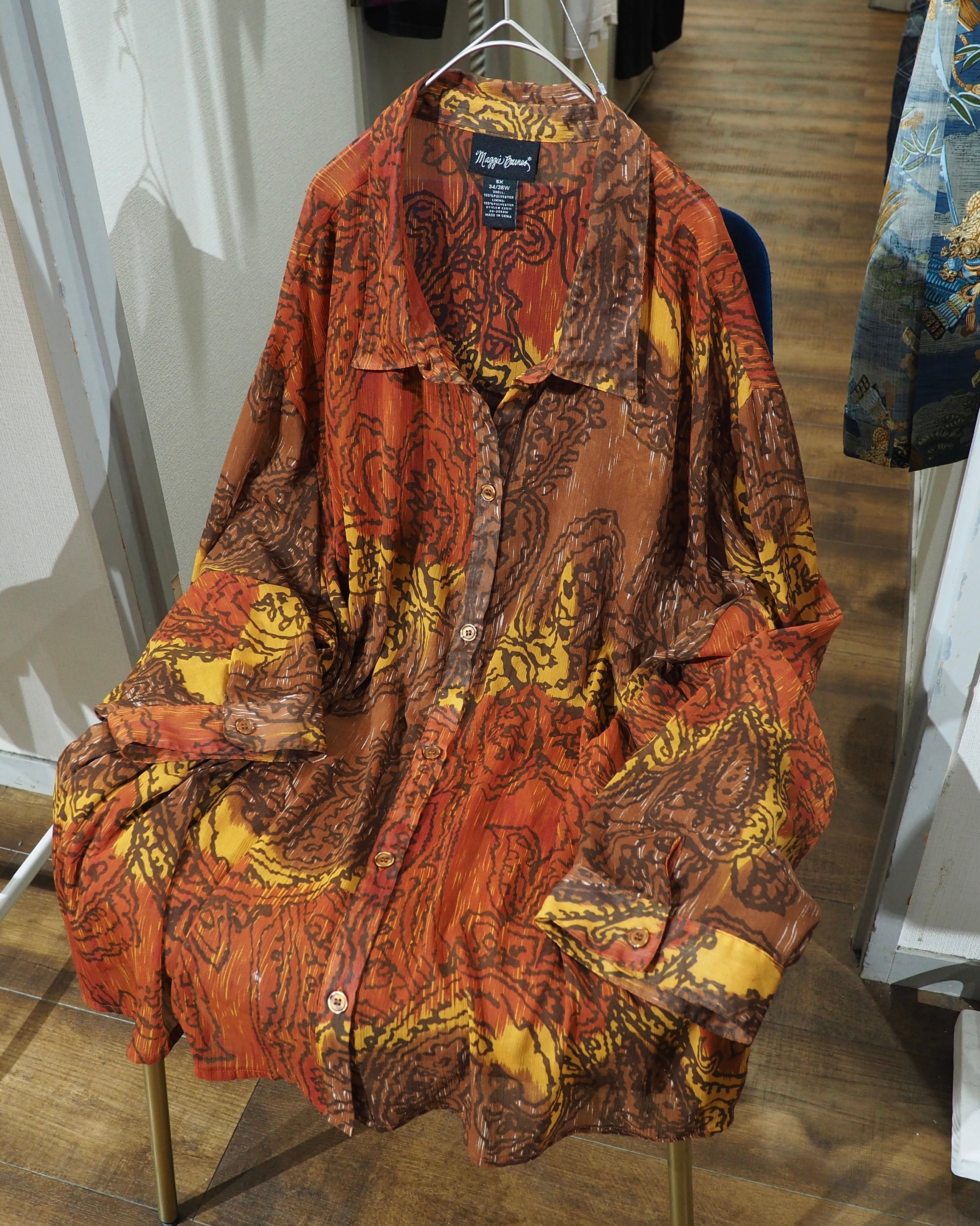 Beautiful Ethnic pleats × Sheer Design Vintage Drape Over silhouette shirt