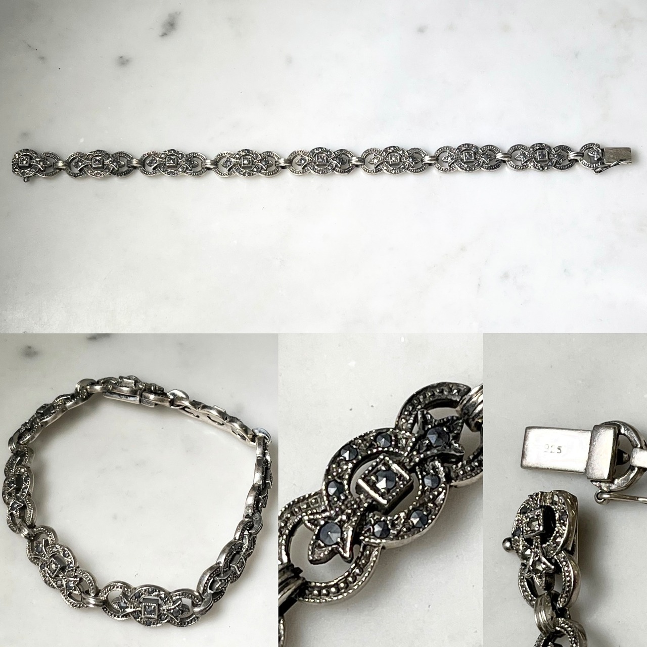 vintage silver art-deco style bracelet set with marcasite