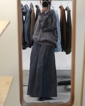 予約販売 | i’m here : - “BOX” DENIM PANTS ：Navy｜13.5ozリジッドデニム／箱型シルエット／1パーツ構成／スクエアシルエット／レザーパーツ