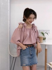 オフショルリボントップス D1374