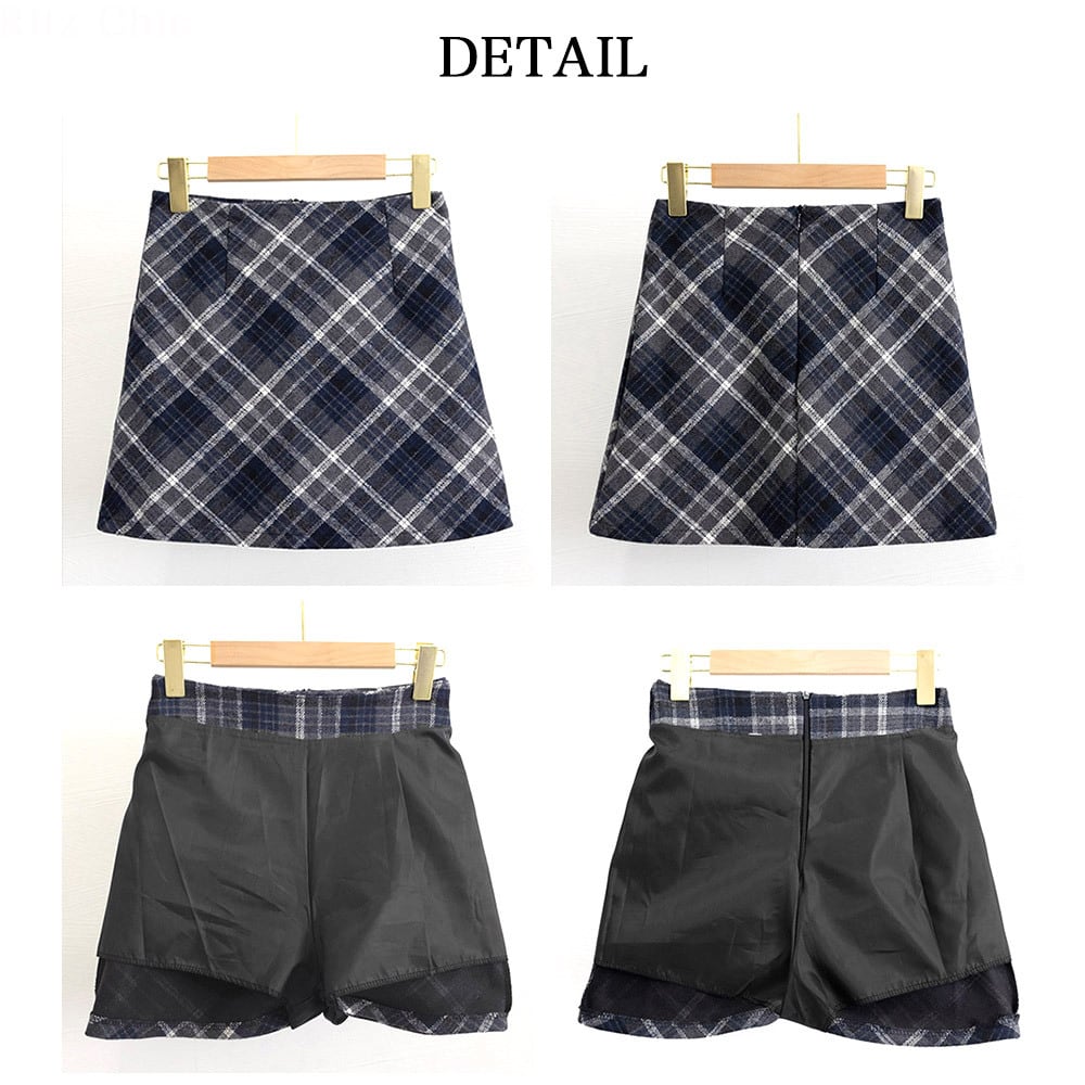 チェック柄 ミニスカート レディース 春秋冬 レトロ 大人 かわいい 韓国 ハイウエスト おしゃれ インナーパンツ付き スカート 大人可愛い 大人女子