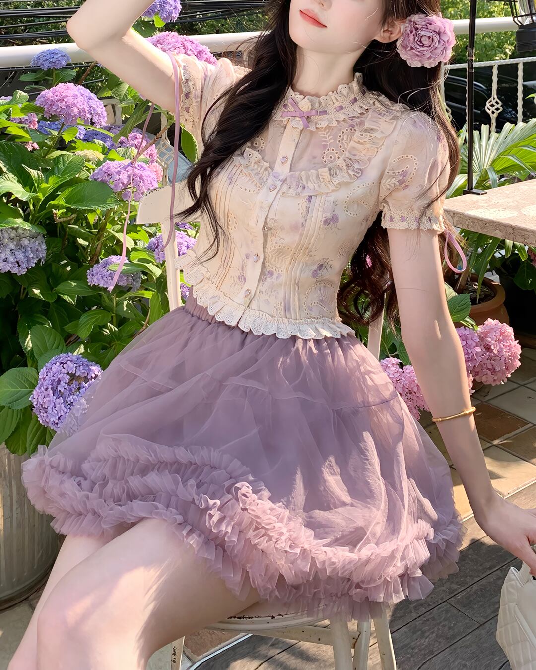 パープルフローラルリボンブラウス 2506119