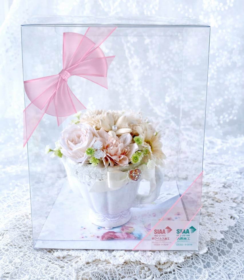 花咲くティーカップ【FA-002】H12㎝|白の陶器│フリルレース付│ギフト│インテリアにおすすめ