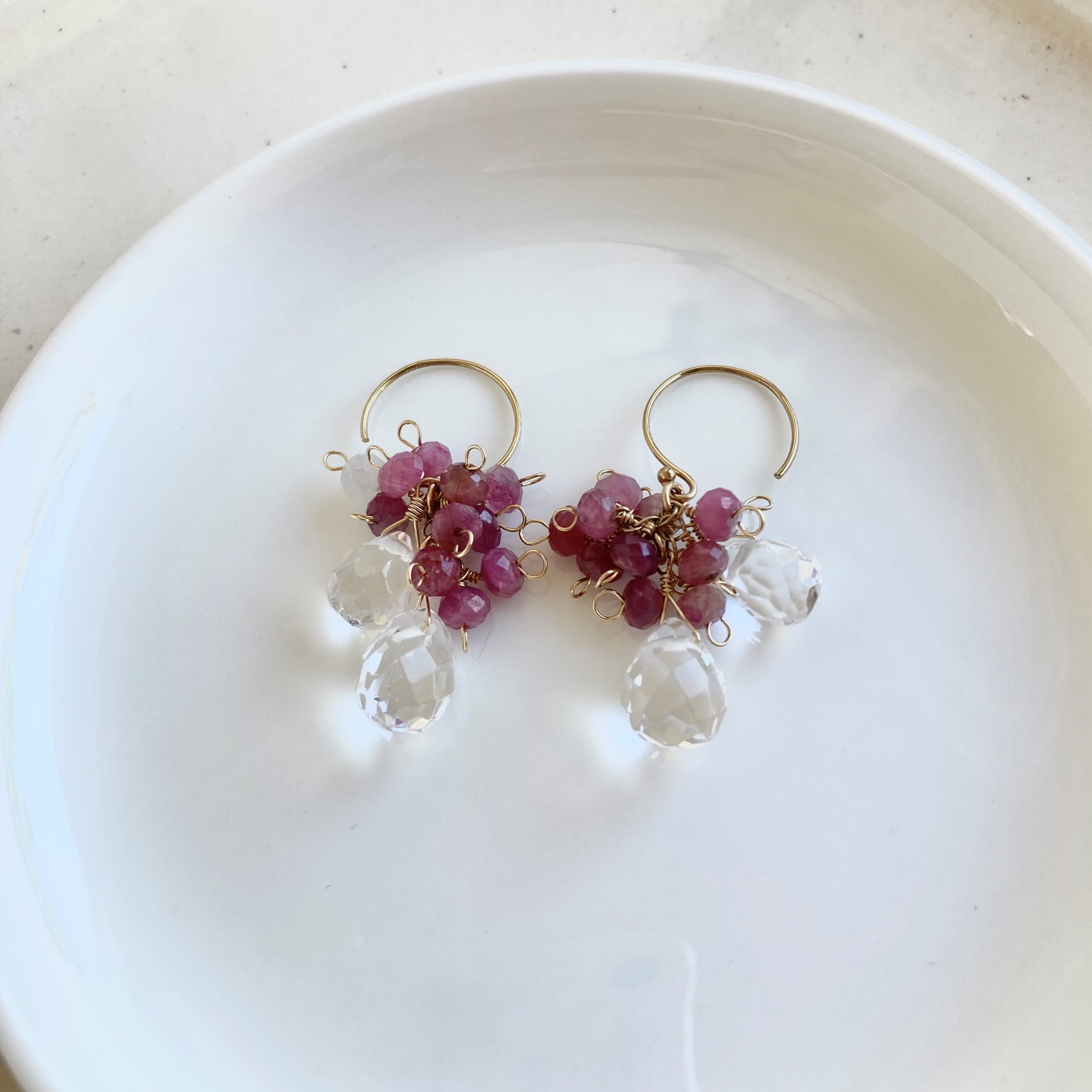 ピンクトルマリン 水晶ドロップ ピアス