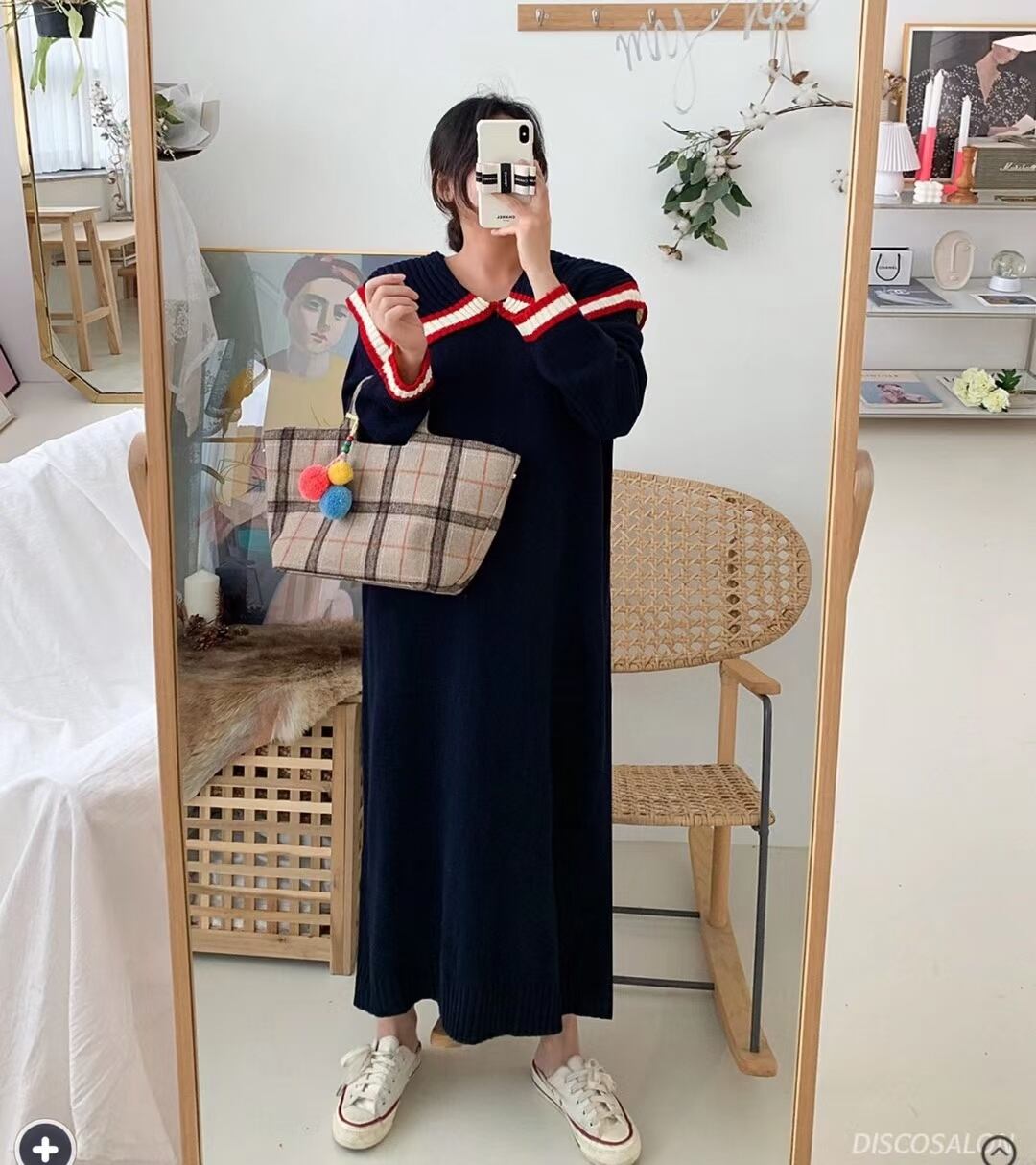 ビッグカラーニットワンピ　AJ1079-8055