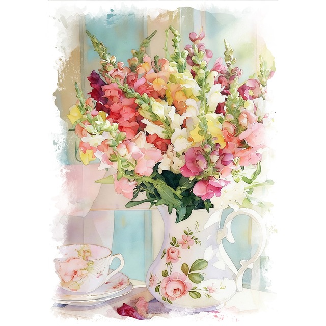 絵画 花(フラワー) 花瓶の花 インテリアアート額付き 水彩画・油絵風 WAT0847