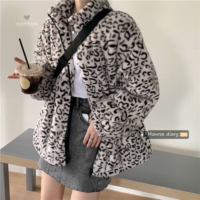 レオパードプリント柄ジャケット オータムウィンタースタイルルーズベルベットトップス ロング 秋物 冬物 モンロー52394880226