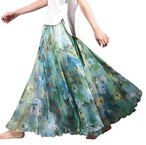 ★送料無料★9号（M)☆花柄プリントシフォンフレア－スカ－ト (SKN9519)