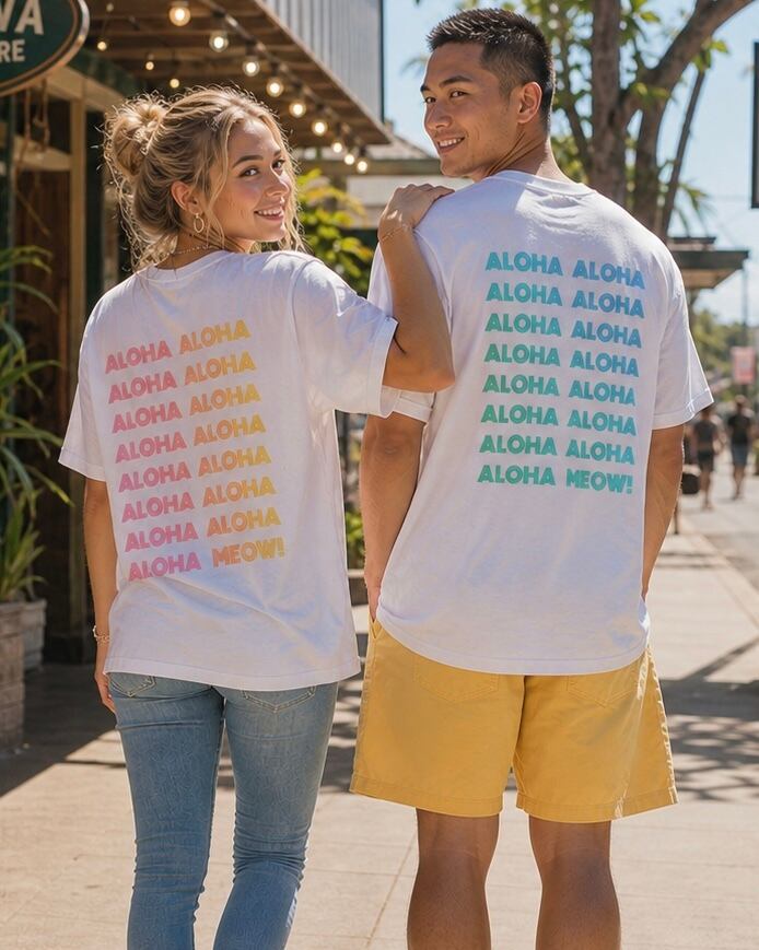 ALOHA MEOW-Tee(Hawaiian Blue) | Aloha Cats Society