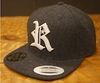 RAKUGAKI Melton Wool R Logo SnapBack Cap Dark Grey x White