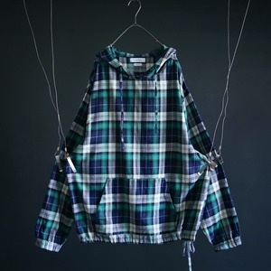over silhouette Madras-check art design cotton parka