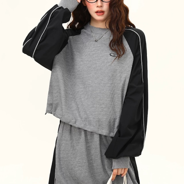 grey × black waffle sweatshirt　グレー×ブラックワッフルスウェットシャツ　J2137