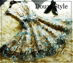 ★★送料無料★11号☆絵画のように美しい青系ワンピース(OPN8653)