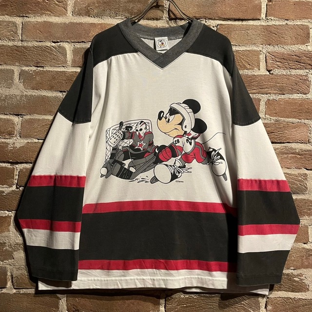 【Caka act3】"OLD Disney" Hockey Design Vintage L/S T-Shirts