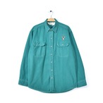 80s ウォールズ USA製 鹿 ワンポイント刺繍 ヴィンテージ シャモアシャツ 緑 ボタンダウンシャツ WALLS サイズM 古着 @CA1311