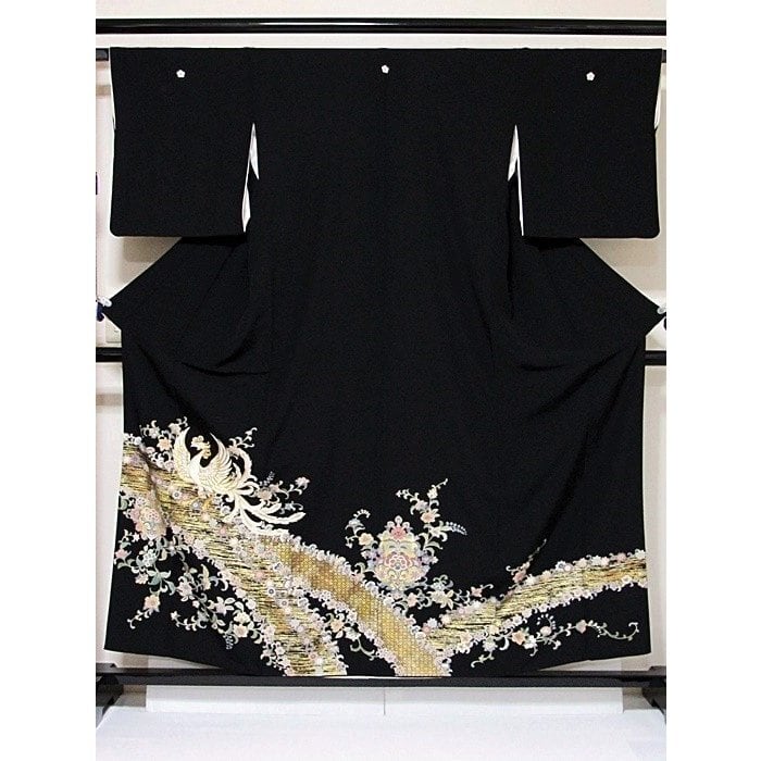 黒留袖 一越 比翼 刺繍 鳳凰文 156cm前後-