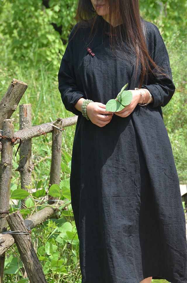 スタンダードスタイルバックルブレストガウンオータムウィンターワンピースドレス コットン レトロ 秋物 冬物 Yiranxuaディースワード88115036900