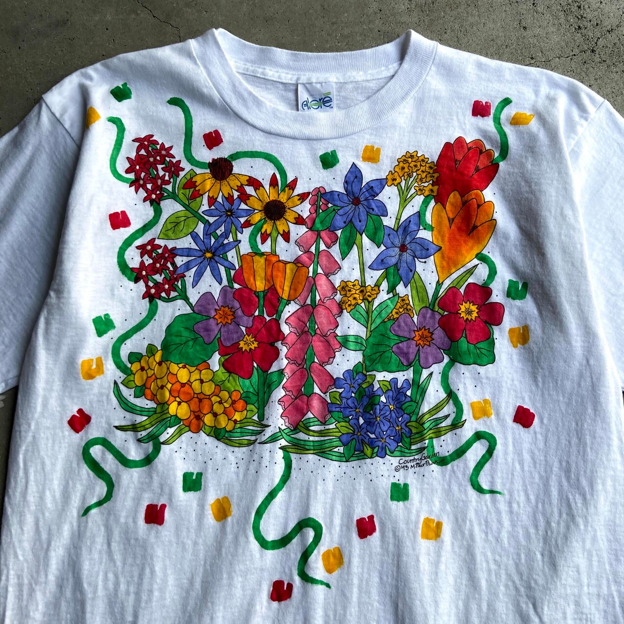 ビンテージ 80s USA レーヨン 花柄 デザイン アート Tシャツ