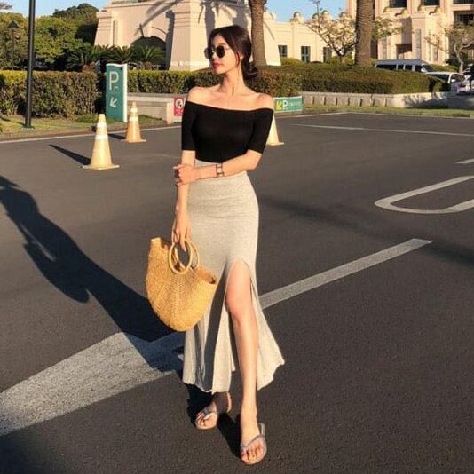 melt the lady サイドギャザーディープスリットスカート 