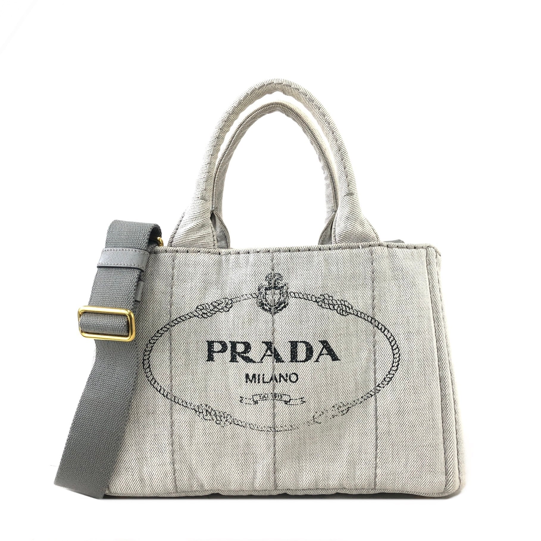 PRADA プラダ カナパ ロゴ キャンバス トートバッグ ショルダーバッグ 2way ライトグレー vintage ヴィンテージ オールド  h4aifs | VintageShop solo powered by BASE