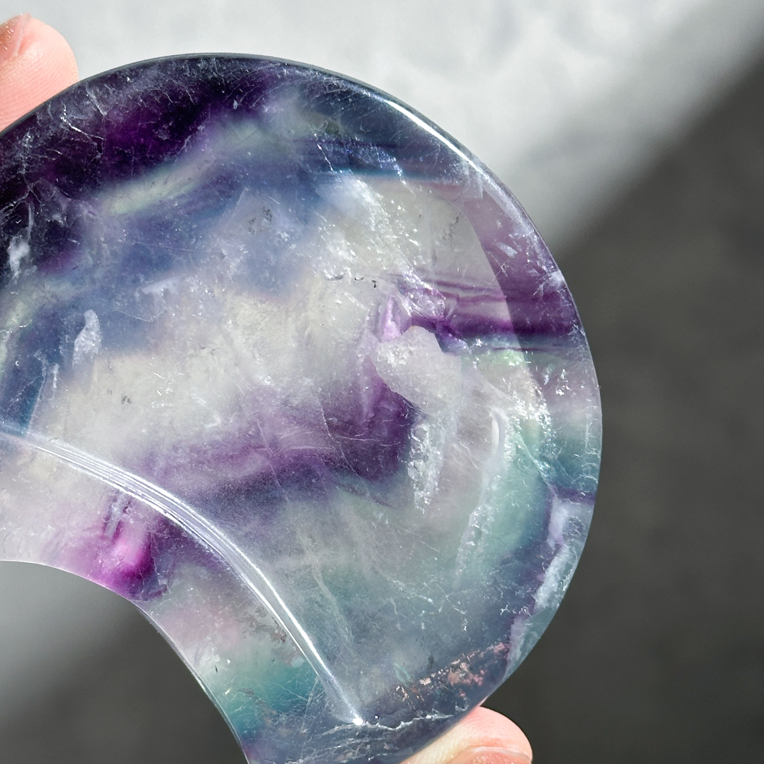 レインボーフローライト月型のうつわ03◇Fluorite◇天然石・鉱物
