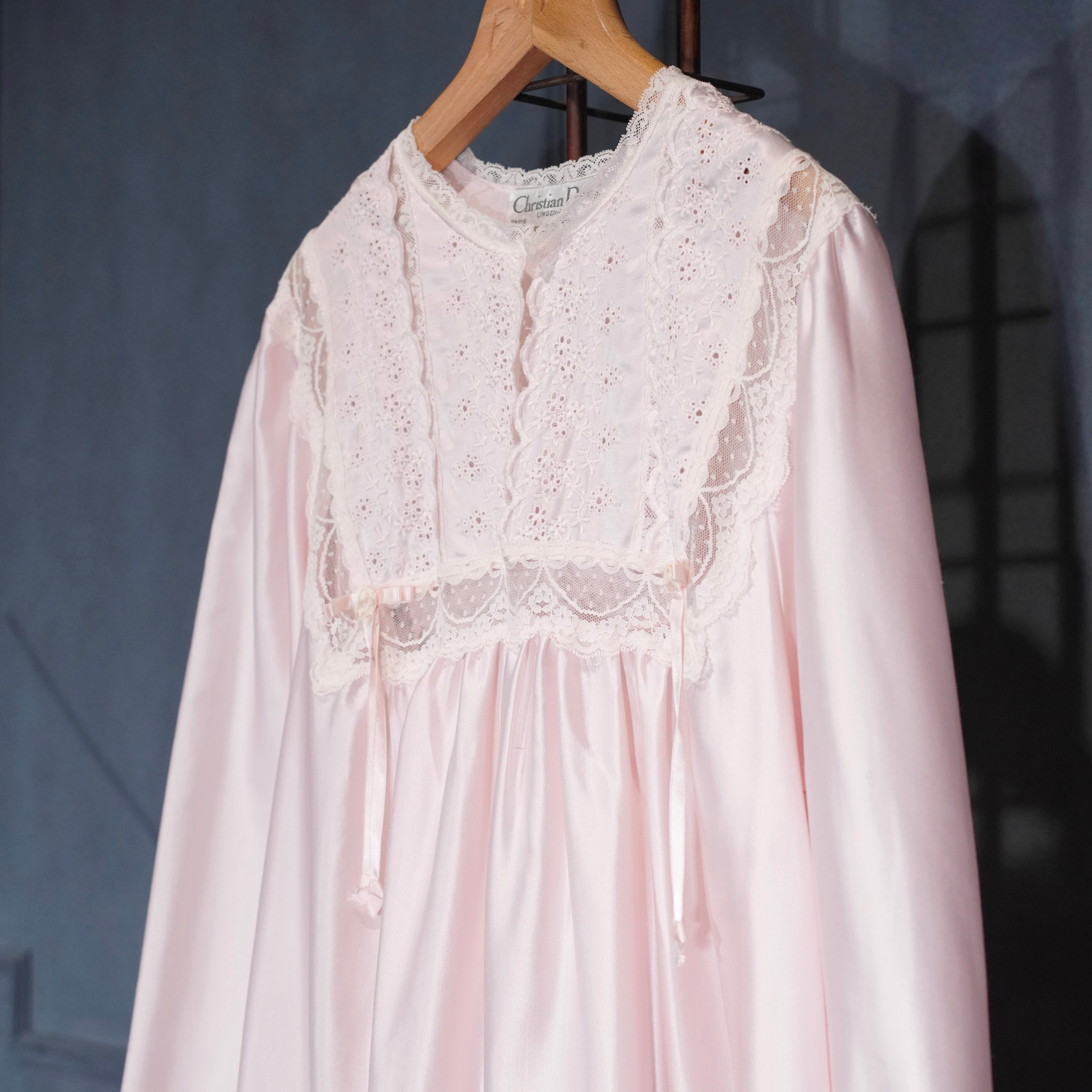 80's USA VINTAGE Christian Dior LACE RIBBON DESIGN NIGHTY DRESS