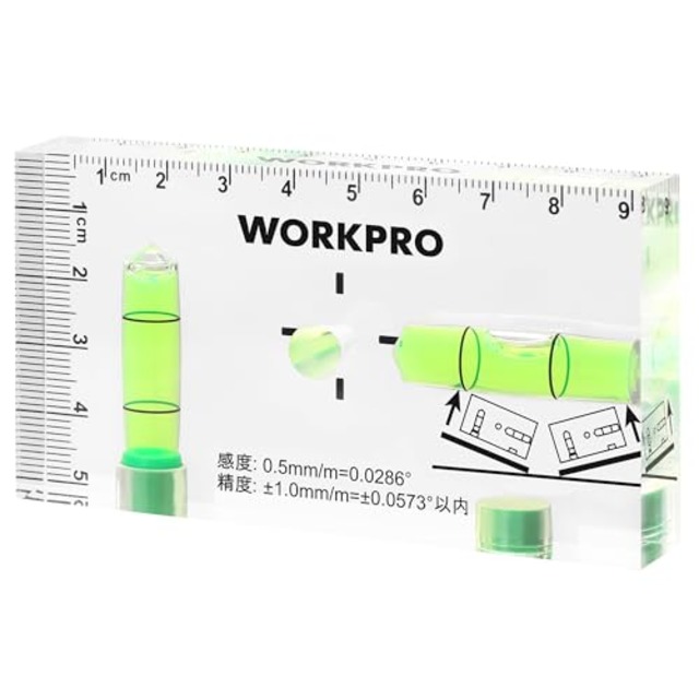 WORKPRO ミニレベル ミニ水平器 スイッチボックスケガキレベル クリスタルレベル 水準器 アクリルチューブ バブルレベル 6面測定 マグネット付 水平気泡管 垂直気泡管 目盛り付 95mm