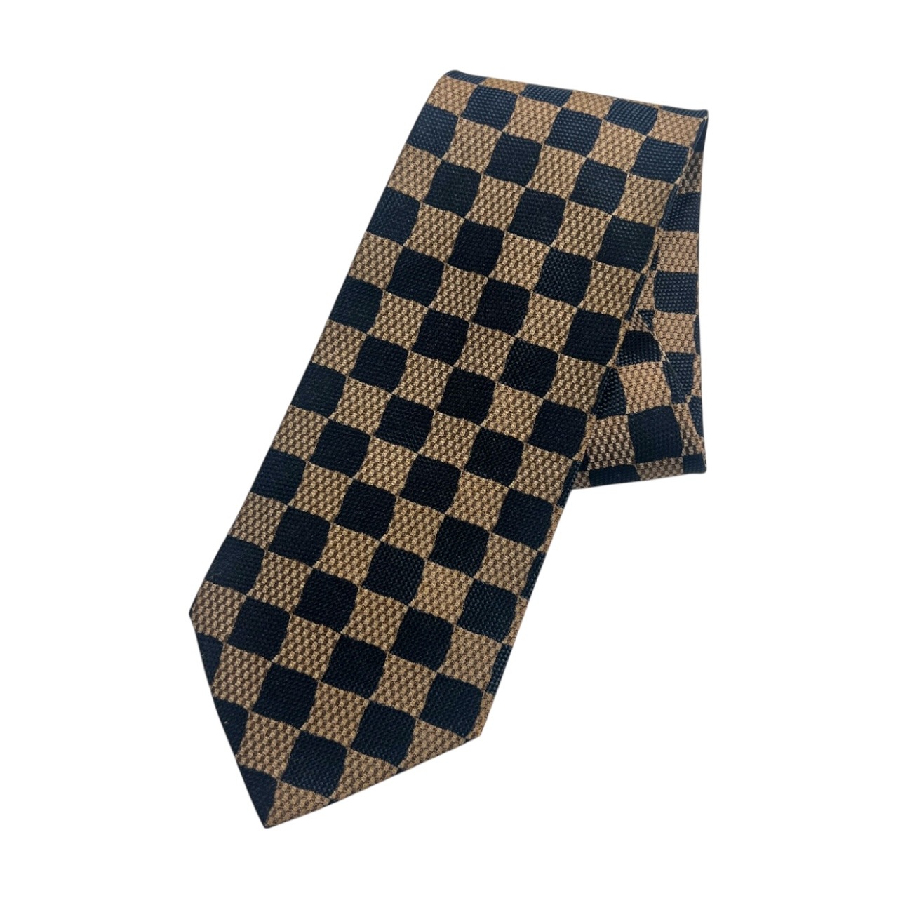 FUTURIST フューチャリスト シルク100% 総柄 チェック ネクタイ ベージュ ネイビー/レトロ