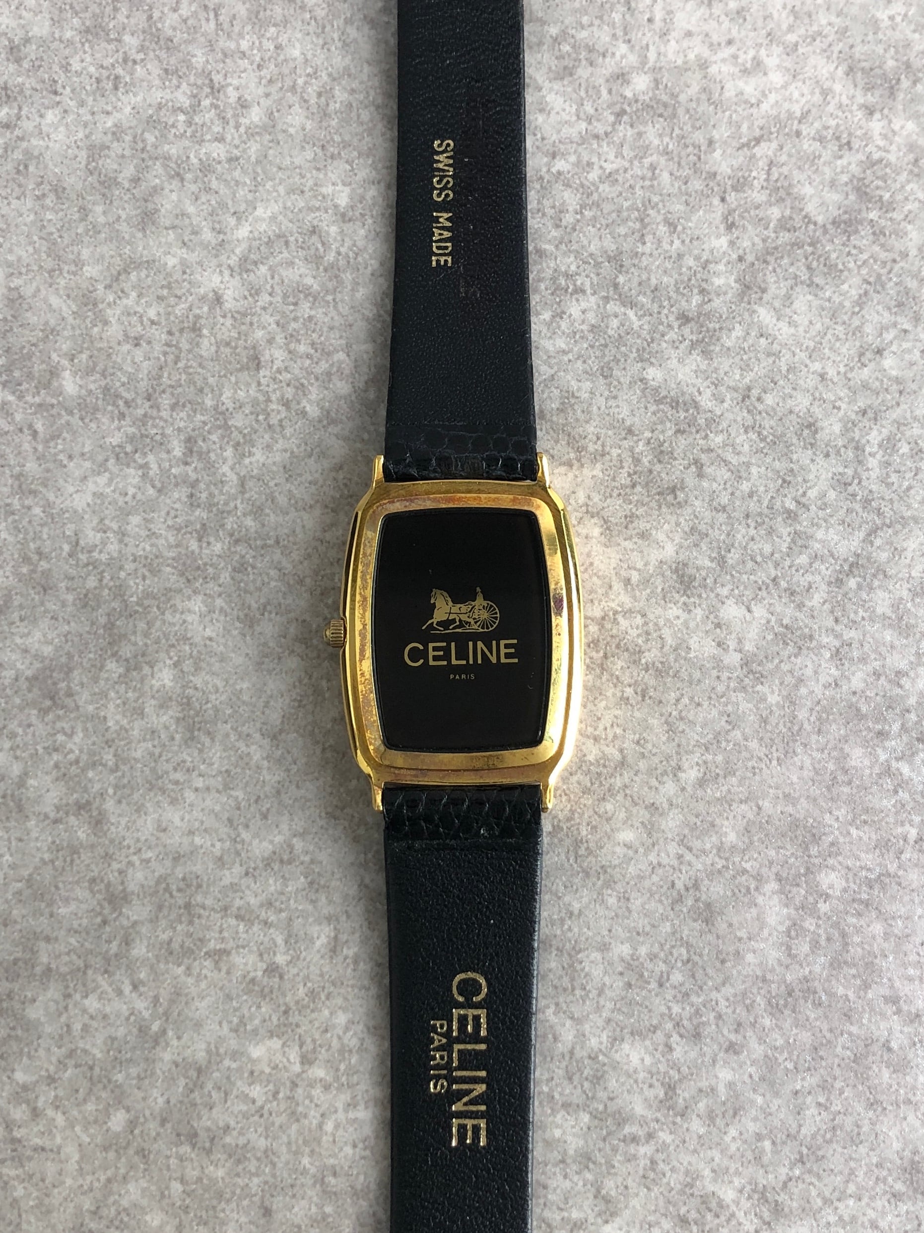 稼動品✨CELINE 腕時計 馬車 ヴィンテージ ゴールド CELINE セリーヌ 腕時計 ゴールド ブラック 馬車 スクエア vintage