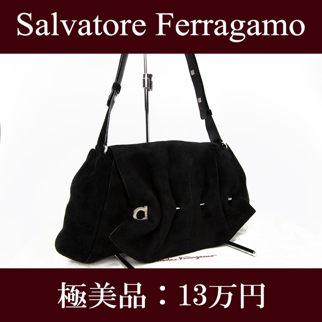 【限界価格・送料無料・極美品】Ferragamo・フェラガモ・ショルダーバッグ(人気・綺麗・パーティー・黒・ブラック・鞄・バック・E103)