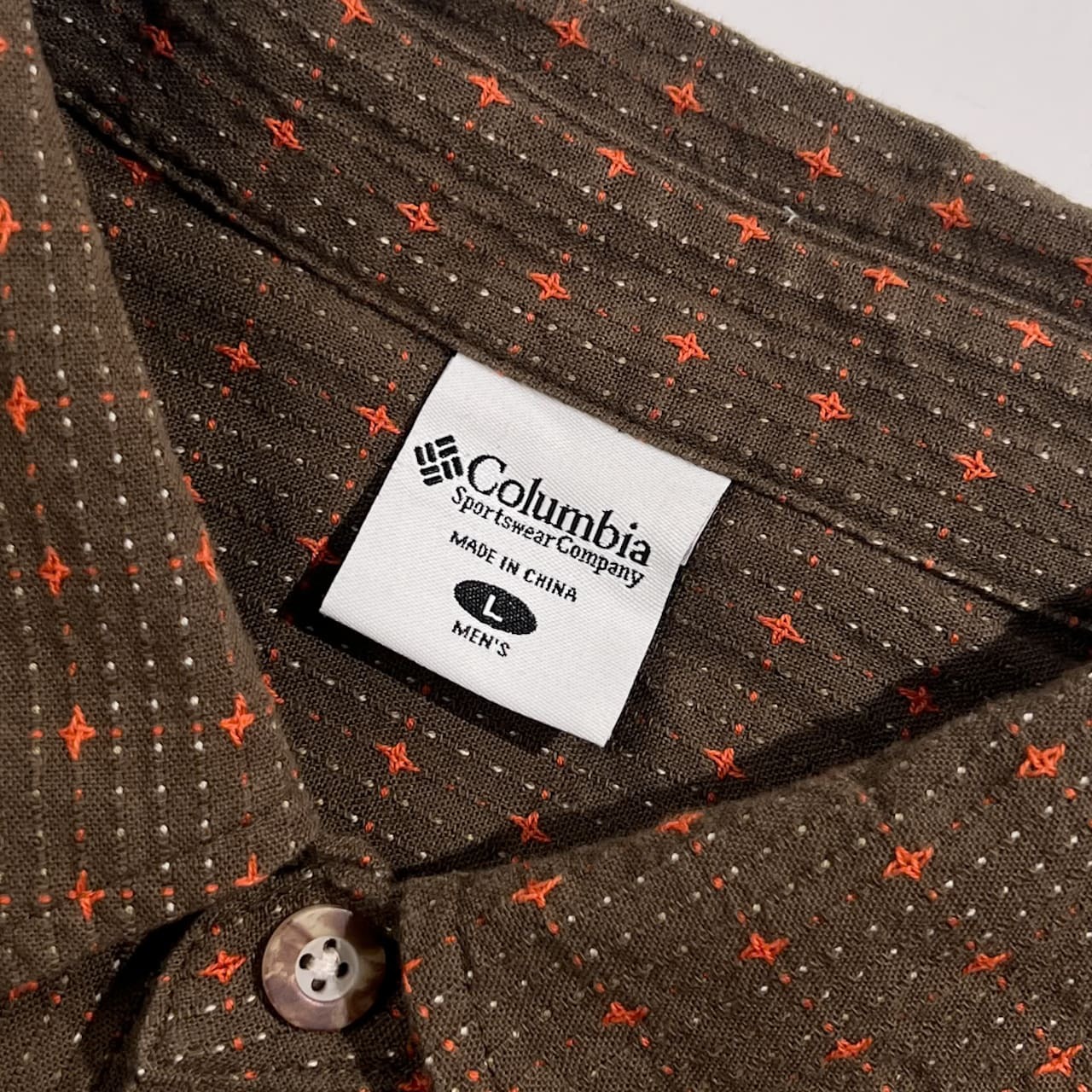 Columbia コロンビア ドット柄 総柄 半袖 シャツ サイズ L /カーキブラウン系 メンズ アウトドア