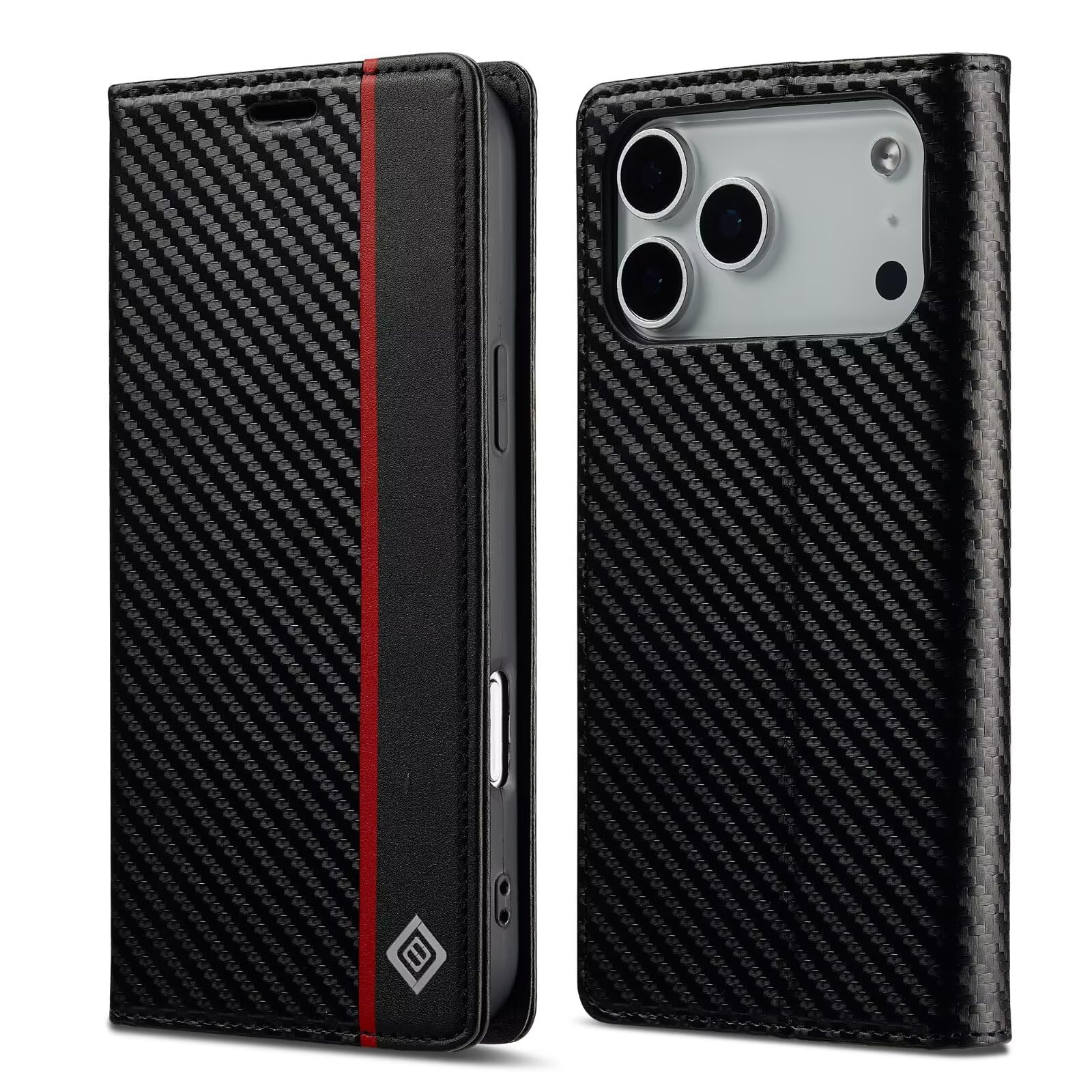for iphone 18 Pro ケース 手帳型 for アイフォン 17 プロ 手帳 ケース 耐衝撃 炭素繊維テクスチャ マグネット開閉式 便利 軽量 薄型 カード収納 スタンド機能 ビジネス 上質 高級な炭素繊維風 縦のライン