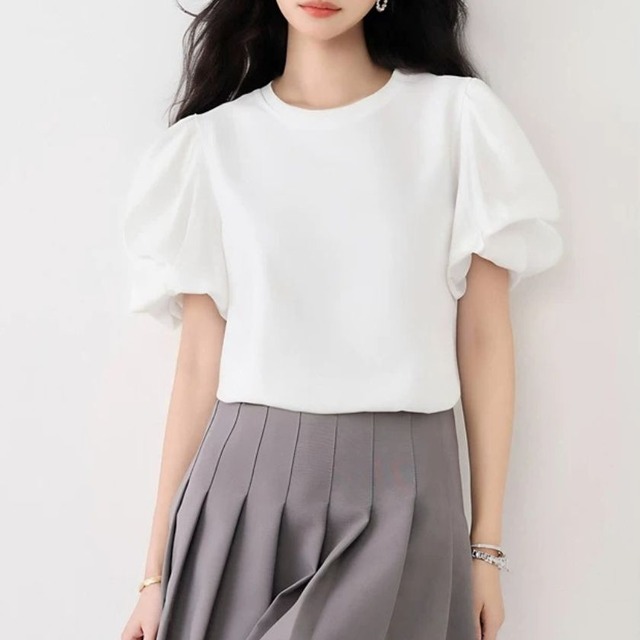 Volume puff sleeve T-shirt A1740