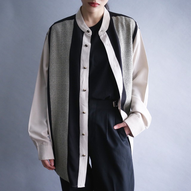 switching pattern and good design button loose band collar shirt