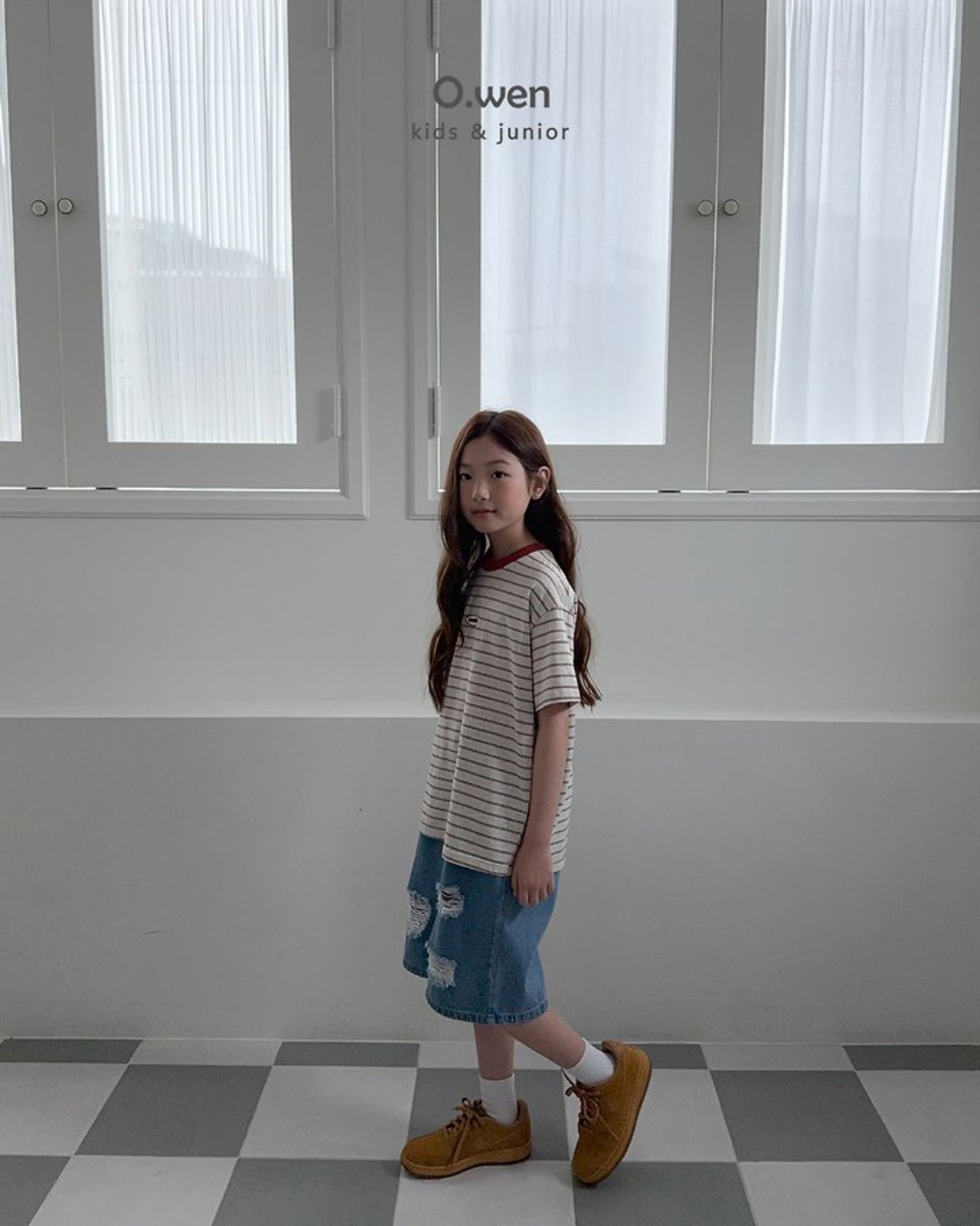 [O.wen] Mention Stripe Short Sleeve T-shirt (JS/JM/JL/JXL) / [오웬] 멘션스트라이프반팔티 (JS/JM/JL/JXL)