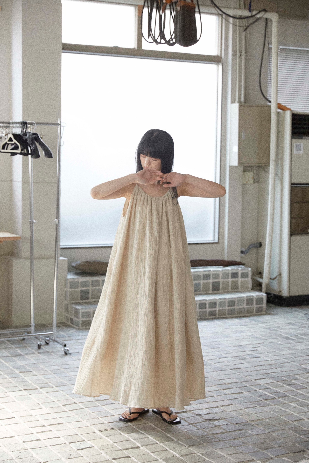 DU250530 linen pleats camisole one piece【残り僅か】