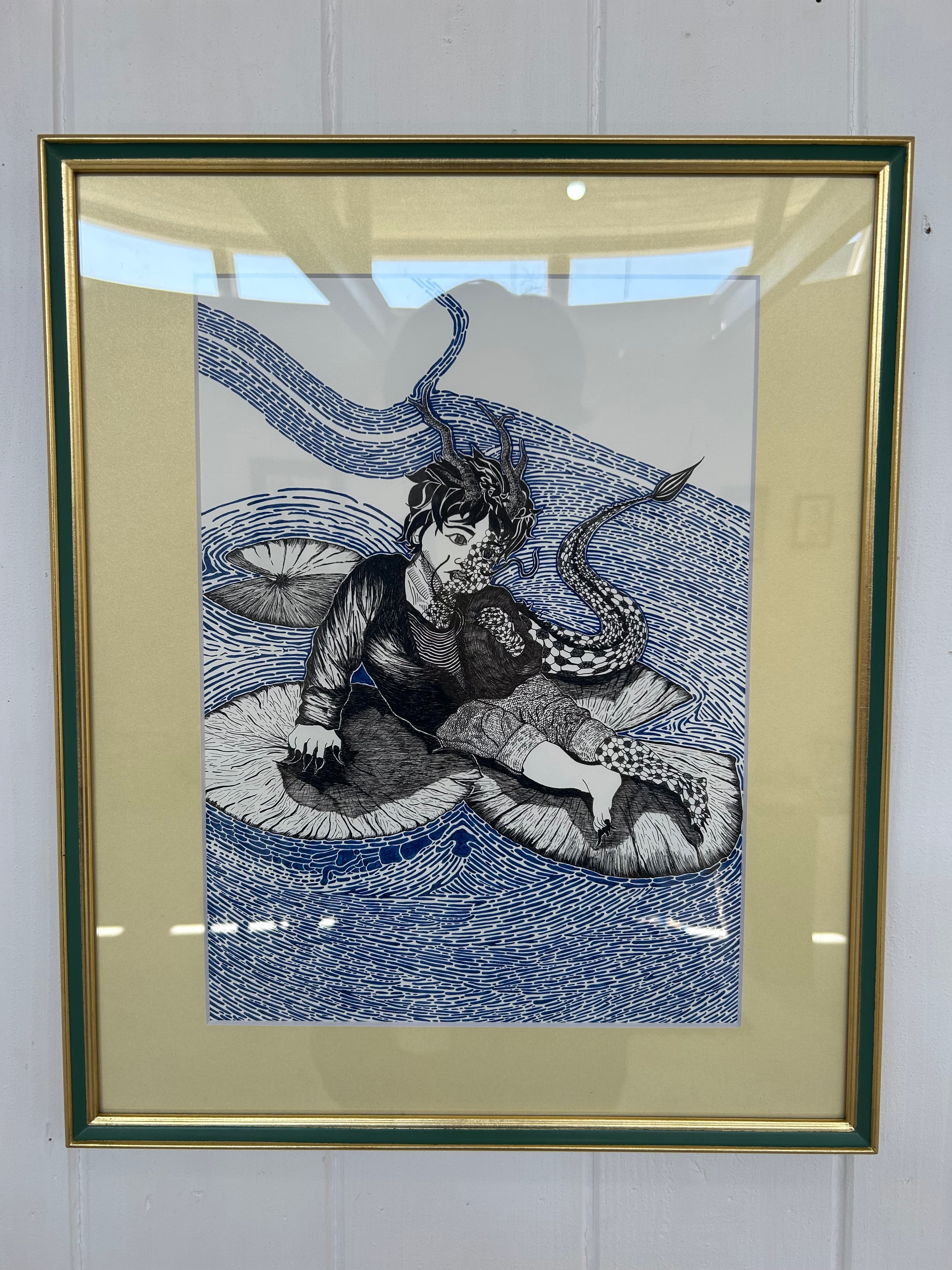 サインペン画／龍】58.5㎝×50.5㎝／額装済／手書き／一点もの | 高宮