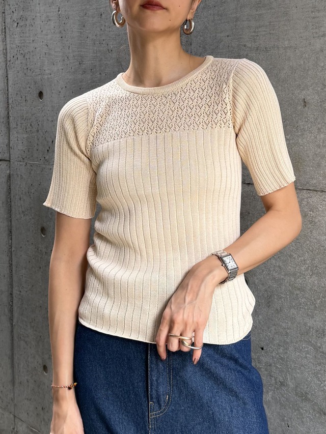 SHEER PANEL RIB KNIT TOP（ｼｱｰﾊﾟﾈﾙﾘﾌﾞﾆｯﾄﾄｯﾌﾟ）【2226300】select by Bab