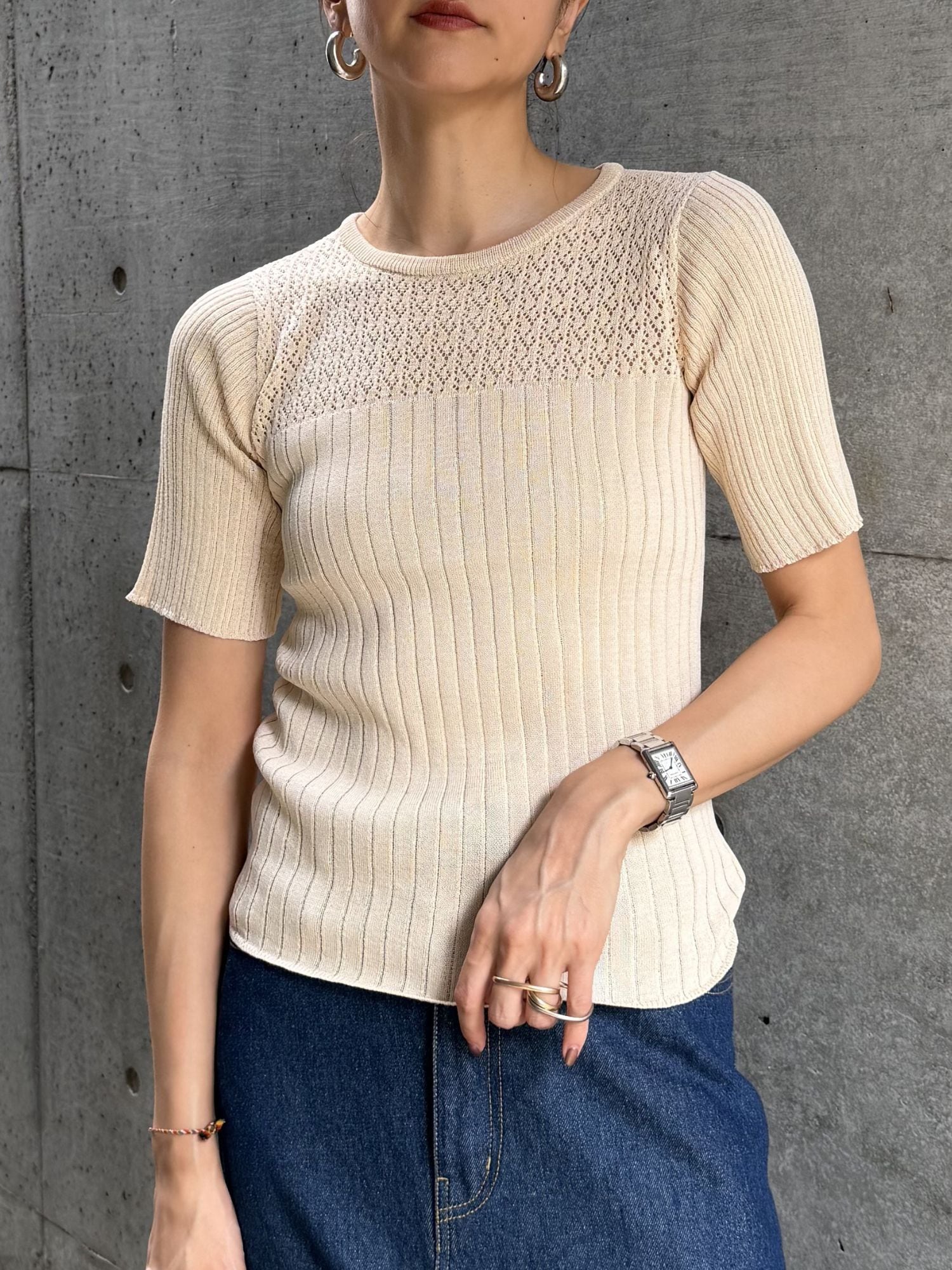 SHEER PANEL RIB KNIT TOP(シアーパネルリブニットトップ)【2226300】select by Bab