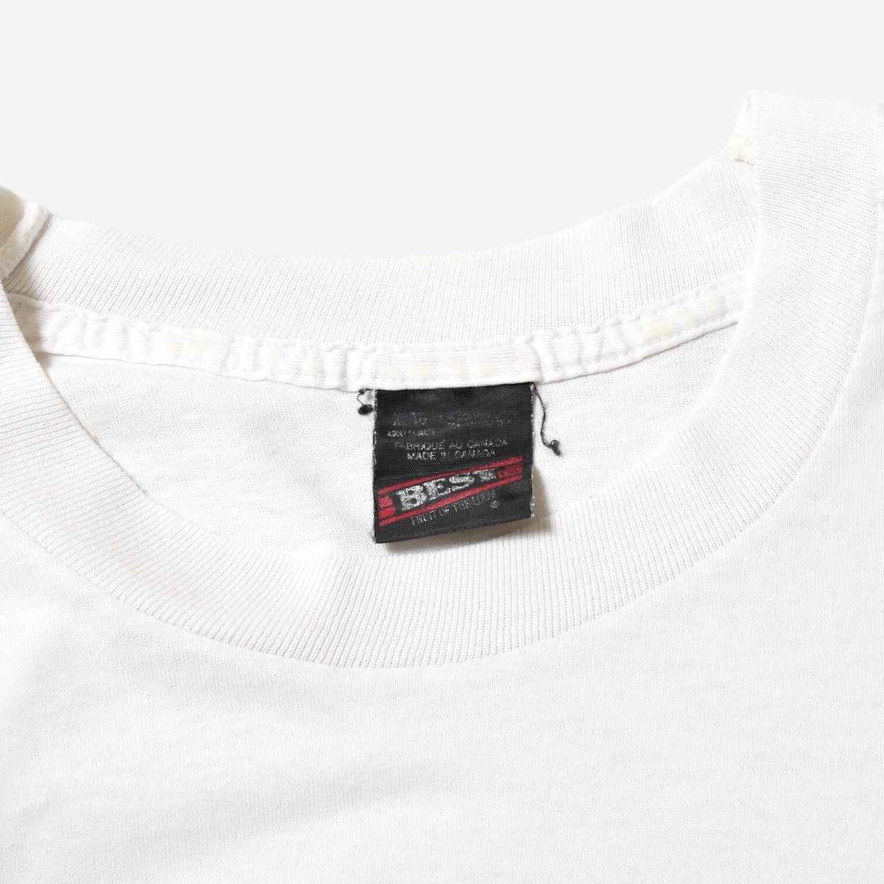 90s BEST ムース サインプリントTシャツ カナダ製 ホワイト
