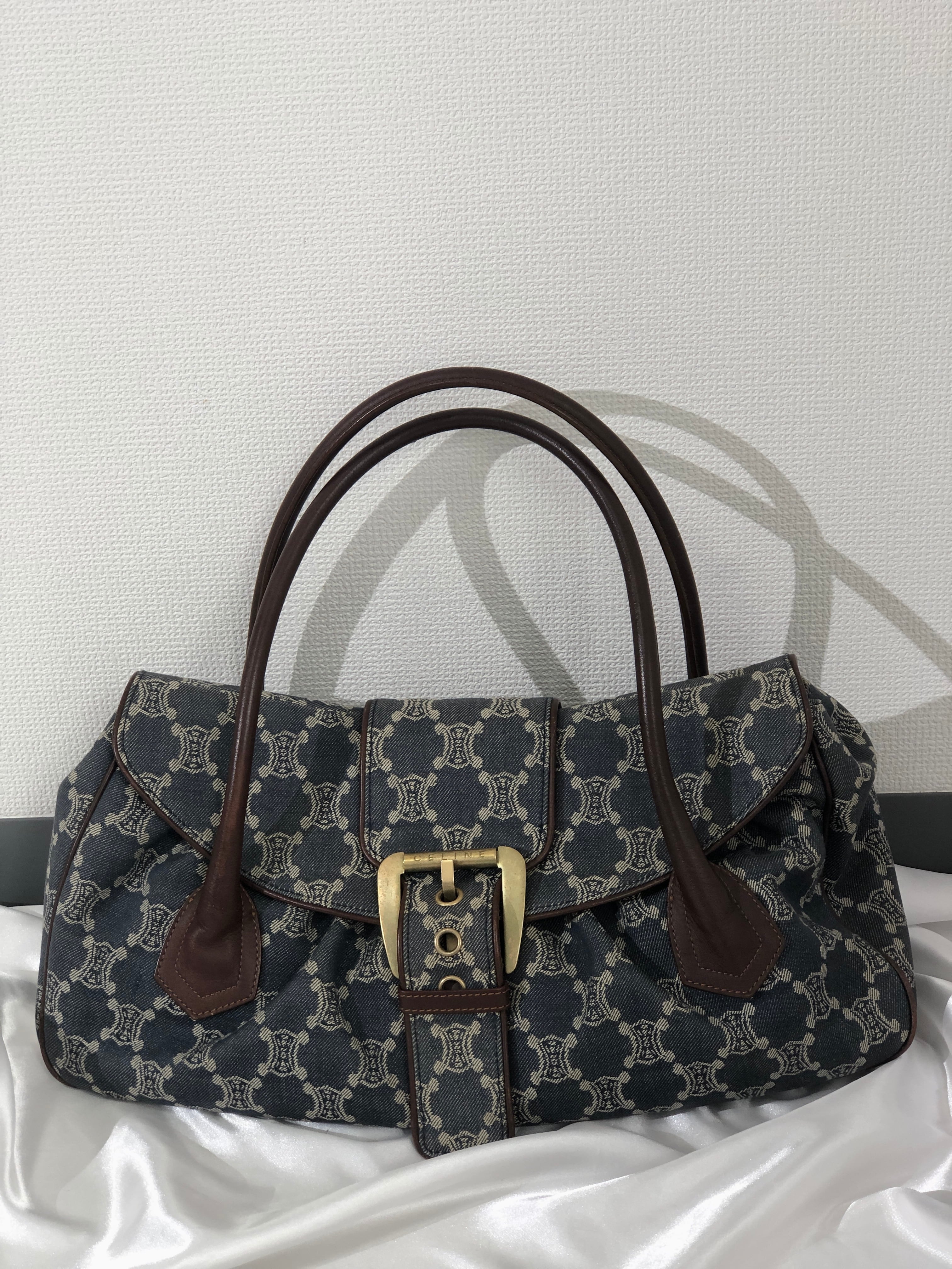 CELINE セリーヌ パリマカダム ロゴ デニム レザー ハンドバッグ CELINE セリーヌ パリマカダム ロゴ デニム レザー ハンドバッグ