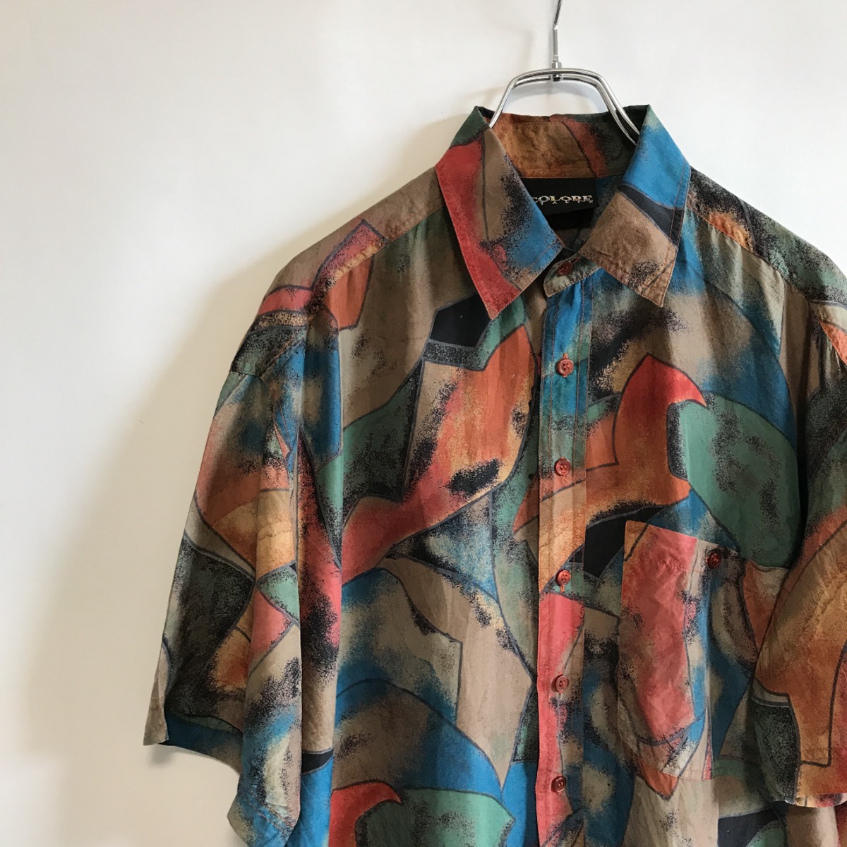 古着 総柄シャツ シルクシャツ レトロシャツ 半袖シャツ