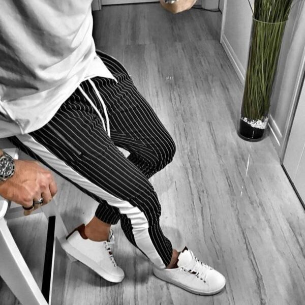 ホワイト サイドストライプ ジョガーパンツ