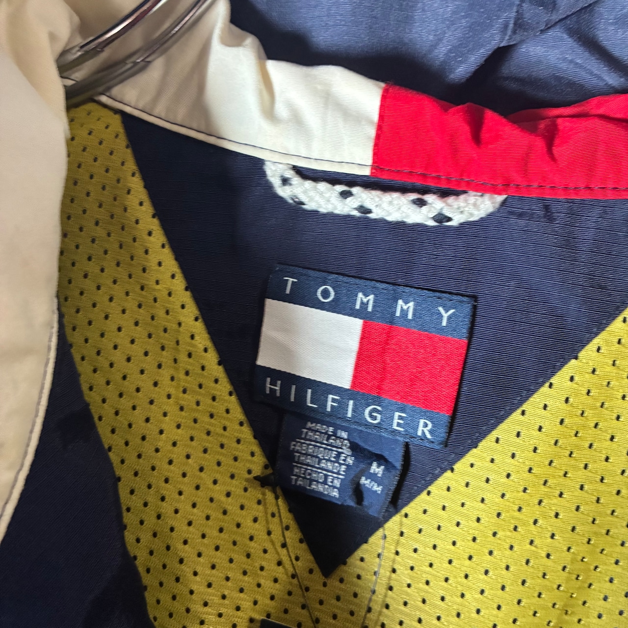 90s TOMMY HILFIGER ナイロンマウンテンパーカー ネイビー リップストップ ミドル丈 ドローコード