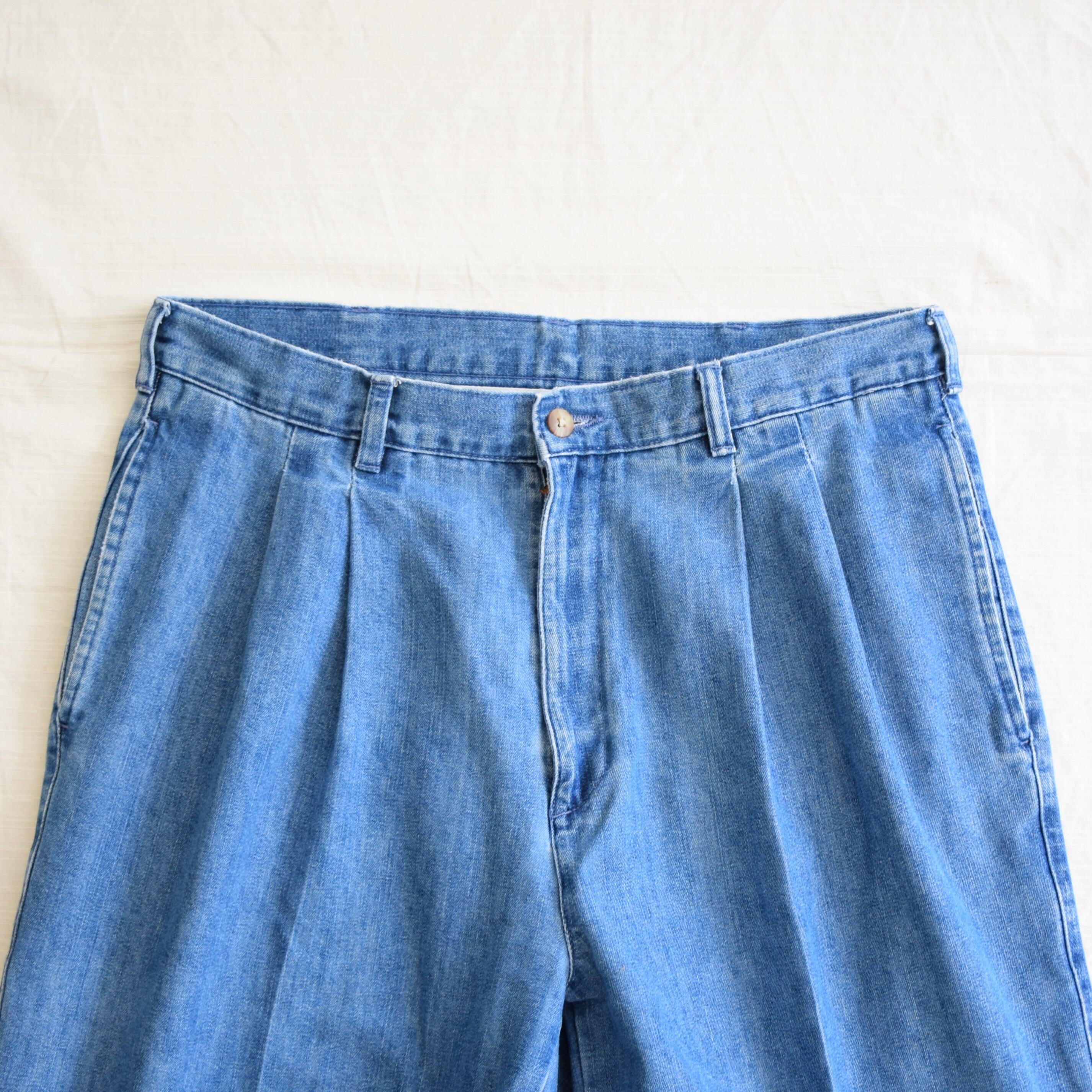 90's~00's 2タックデニムスラックス メンズW34L30 ブルー トラウザーズ