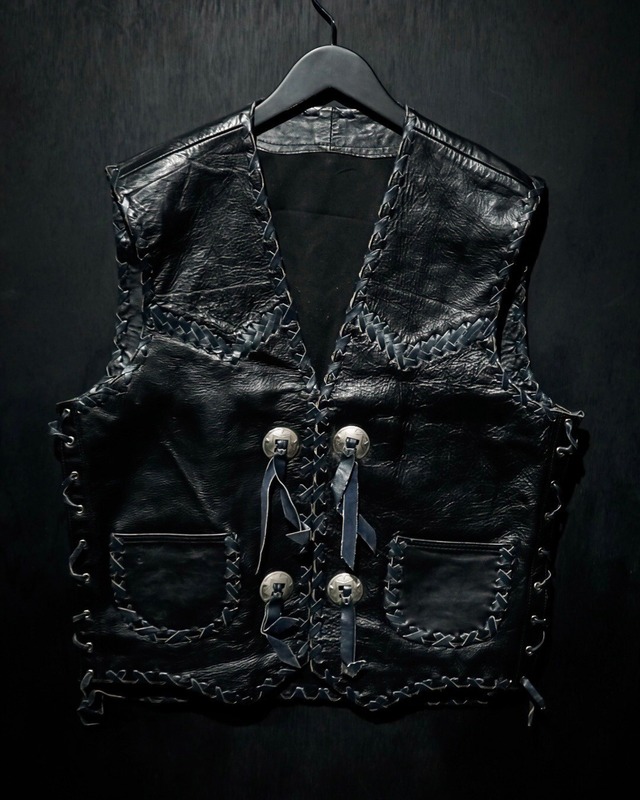 【WEAPON VINTAGE】Stitch × Concho Button Vintage Loose Leather Vest