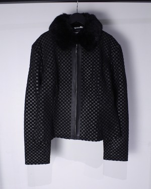 【Caka BLACK】Detachable Fur Collar Weave Design Vintage Leather Jacket